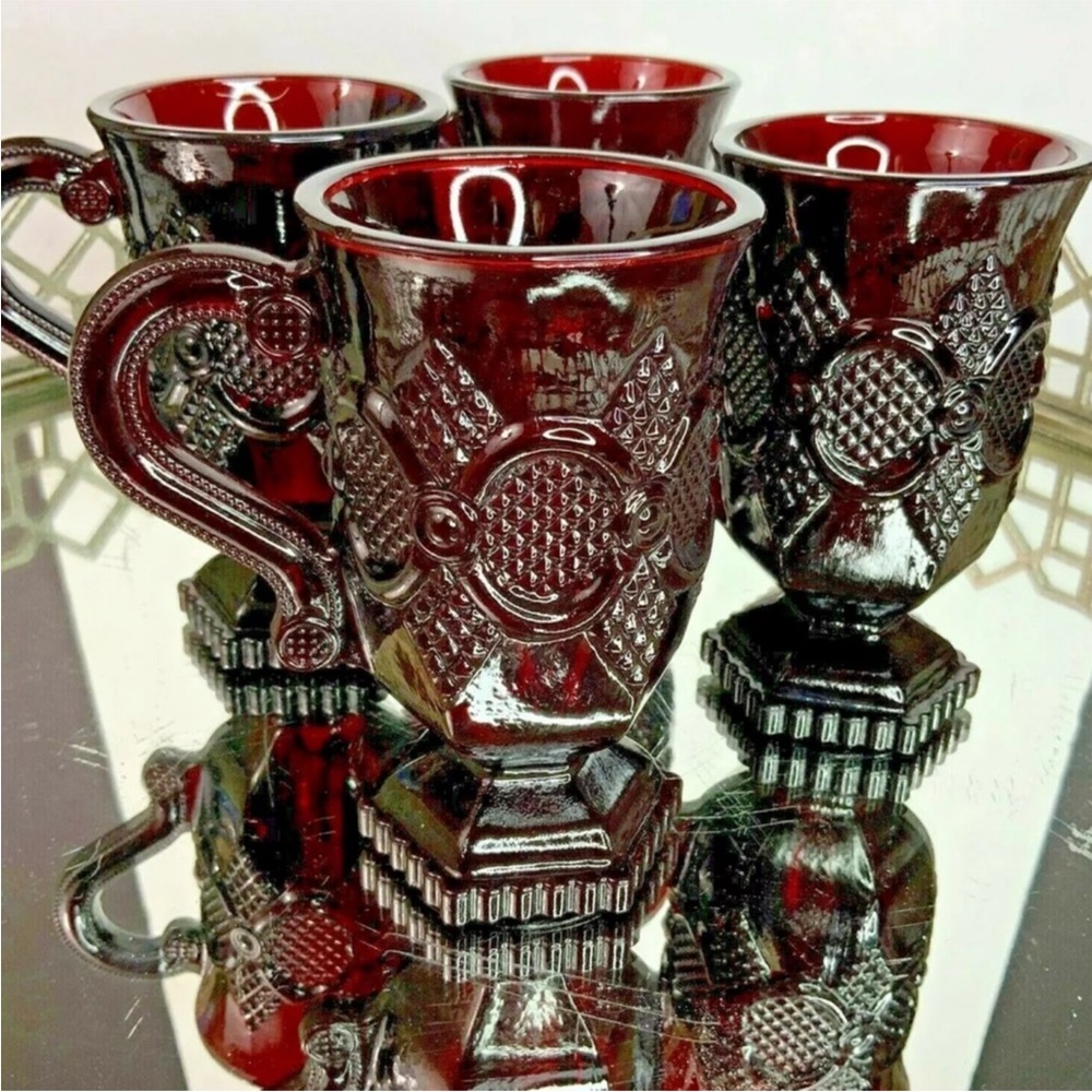 Cape Cod Mugs Cappuccino Footed Ruby Red Avon